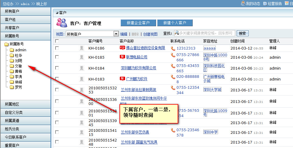 查看下属客户